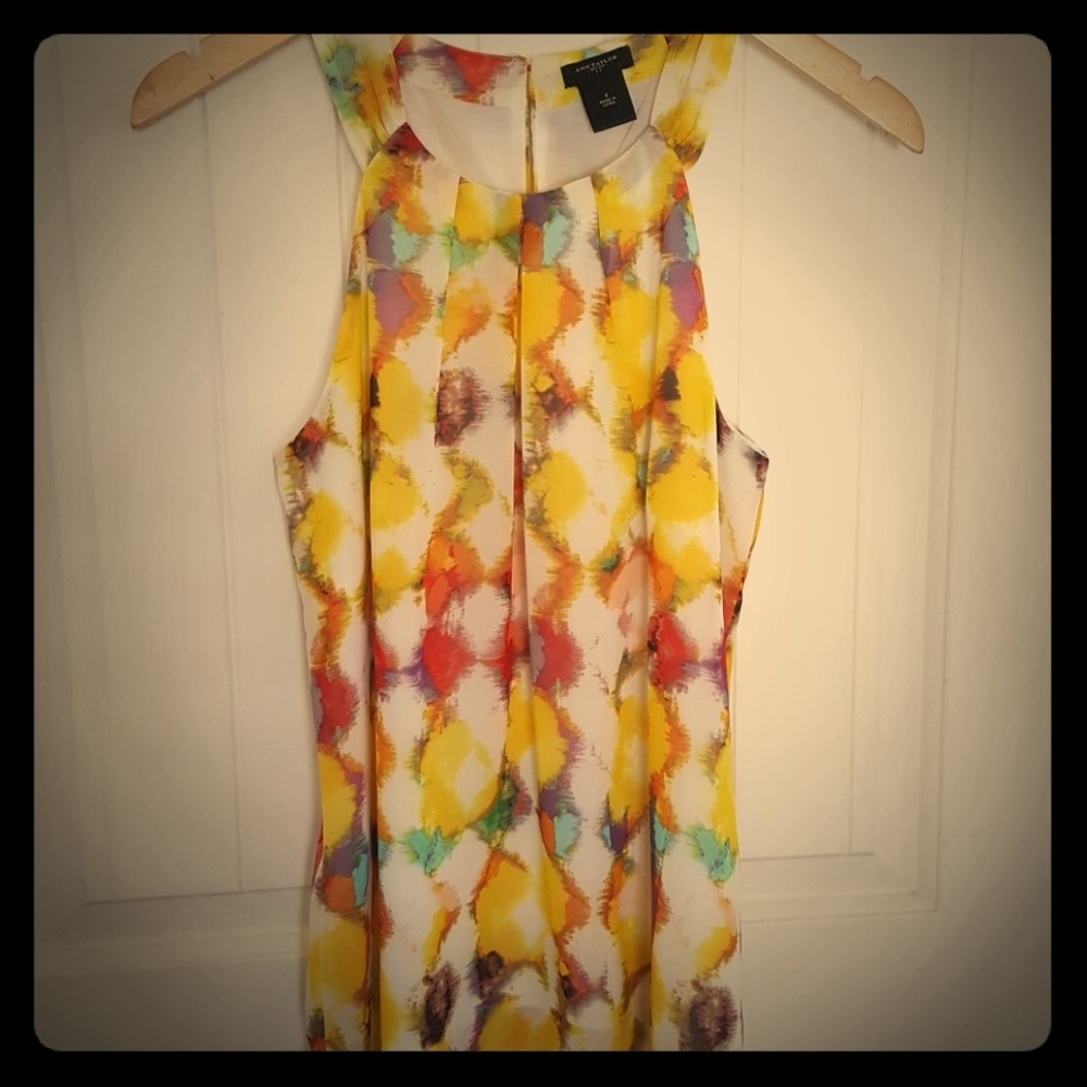 Ann Taylor Multicolor Watercolor Halter Tank Top (Yellow, Red, Teal, Purple)